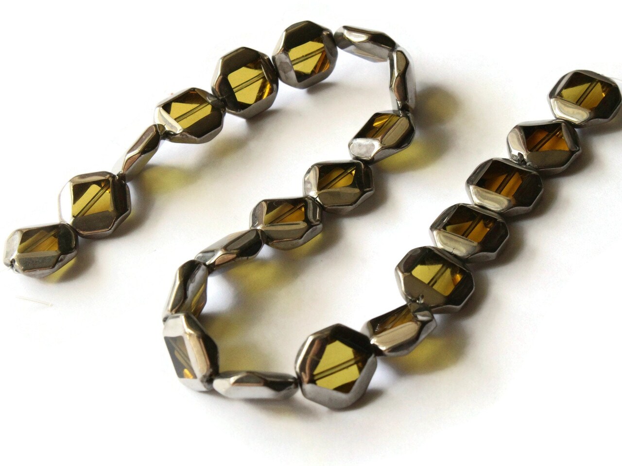 22 14mm Silver Rimmed Glass Beads Yellow Octagon Window Beads